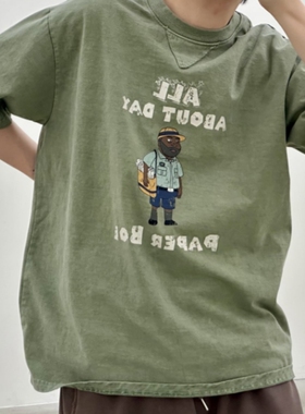 韩国代购男装直播GOGO家水洗重工设计师小众轻奢可爱涂鸦短袖T恤