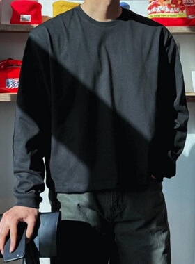 MRDONG韩国代购男装LOGAN阔短款精梳棉收口小众设计师长袖T恤