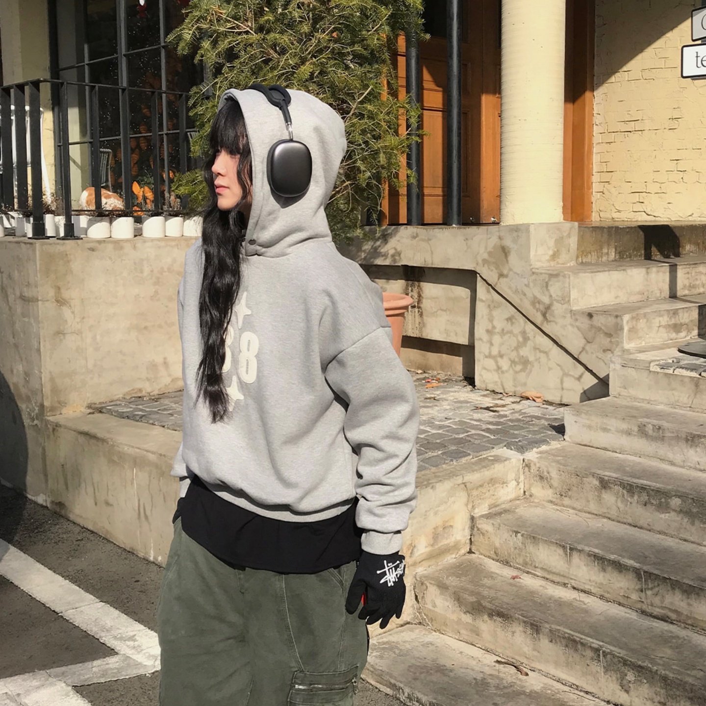 MRDONG韩国代购男女数字八八刺绣加绒宽松连帽卫衣气质小众重工秋,男装,卫衣,淘宝优惠券,粉丝福利购,淘宝优惠卷