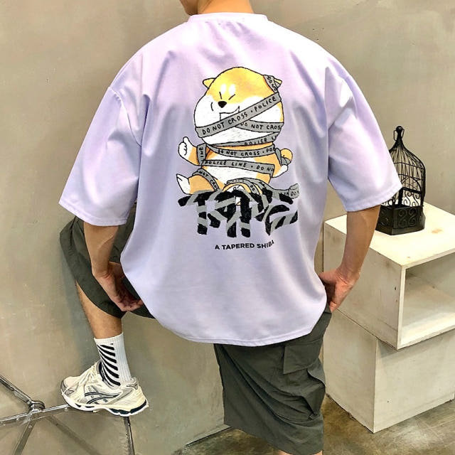 MRDONG韩国代购东大门男装可爱柴犬胶带卡通印花冰感短袖T恤宽松