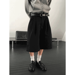 高腰阔 OnePoint原色掐褶牛仔百慕大休闲短裤 MRDONG韩国代购 男装