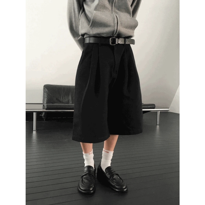 韩国代购原色掐褶牛仔百慕大短裤