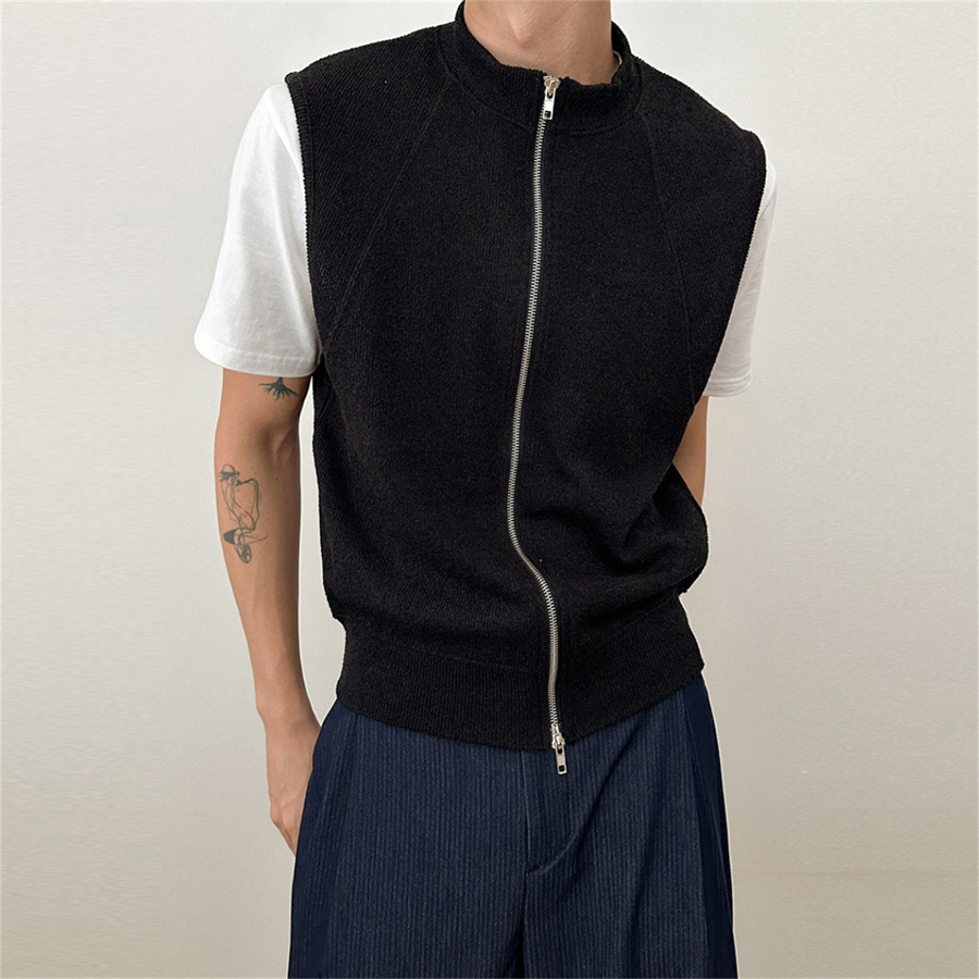 韩国男装半高立领插肩拼接马甲