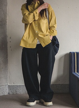 MRDONG韩国代购男女芥末配色宽松垂感气质设计长袖衬衫潮流款式