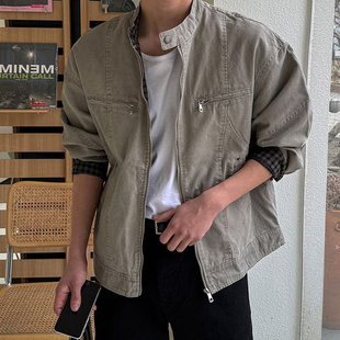 廓形复古格调 韦恩杰德立领纯棉夹克双拉链工装 MRDONG韩国代购 男装