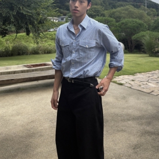 韩国男装代购直播福利秒杀Onepoint条纹轻薄春夏设计高品休闲衬衫