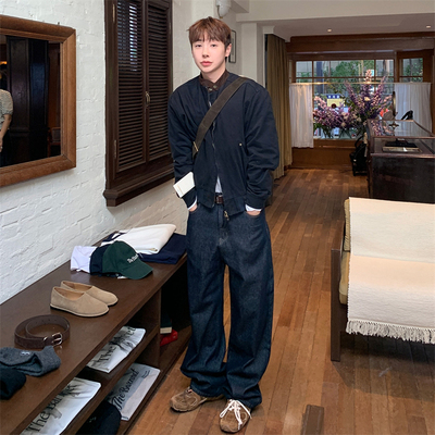 韩国男装复古丹宁原色显瘦牛仔裤