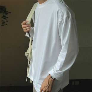 T恤 重工肩线拼接侧开衩纯色宽松落肩束口长袖 MRDONG韩国男装 代购