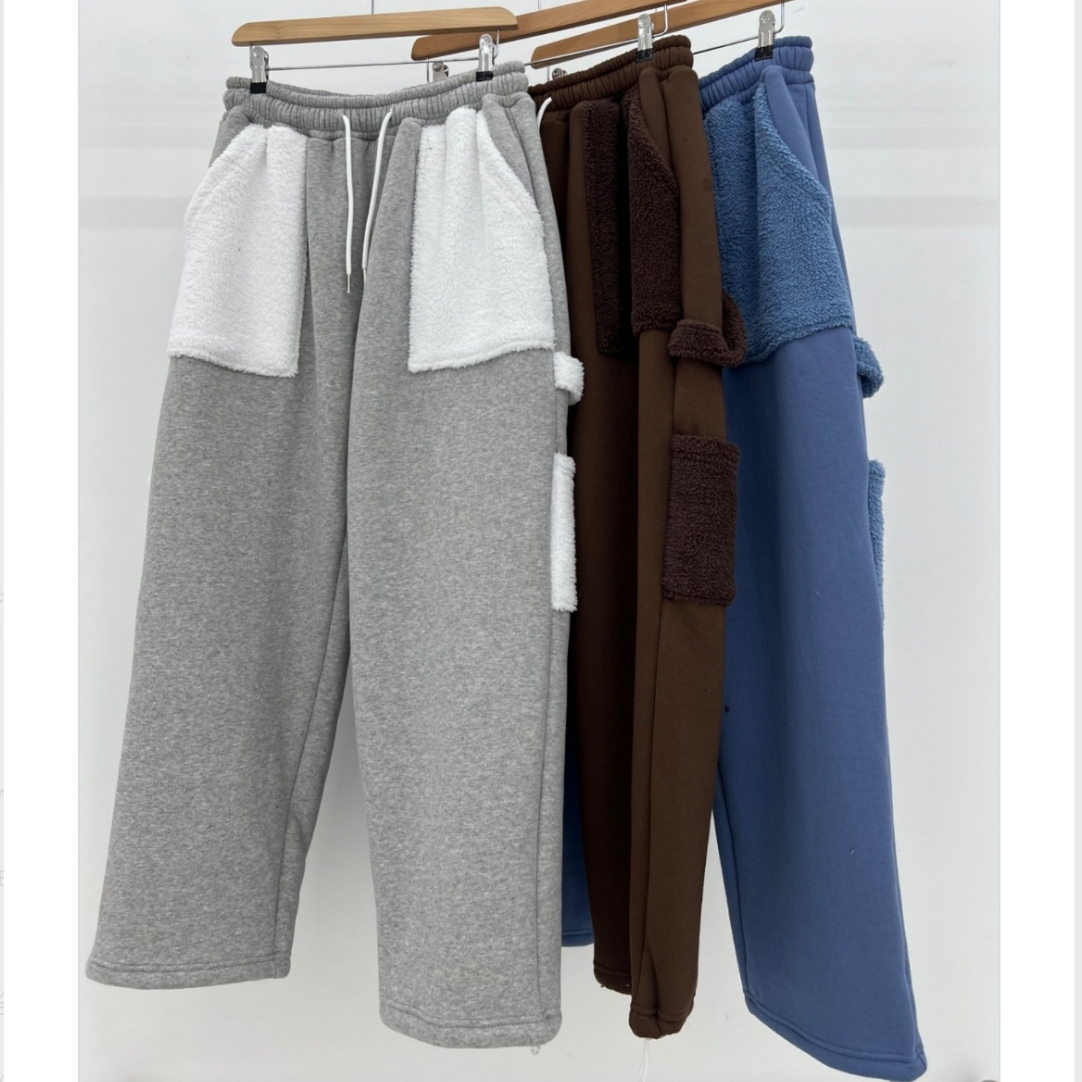 韩国代购加绒拼接露营风运动长裤
