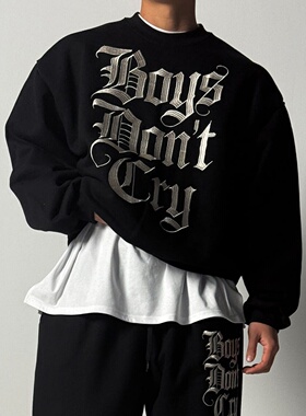 MRDONG韩国代购男装哥特字母刺绣重磅圆领卫衣宽松街头套装男潮款