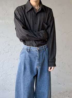 MRDONG韩国代购男装条纹宽松版型纯棉长袖复古气质衬衫上衣款式