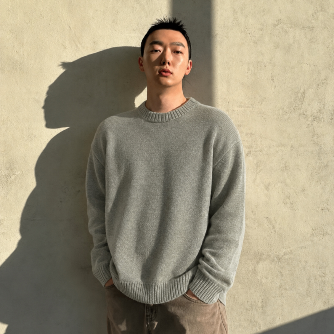 MRDONG韩国代购东大门男装MOLE螺纹圆领水洗色松弛宽松针织衫毛衣
