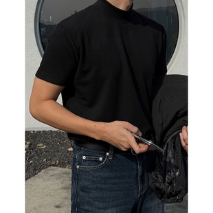 T恤 半高领纯色秋冬保暖针织打底高品OOTD短袖 MRDONG韩国男装 代购