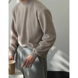 T恤 秋冬磨毛抓绒保暖打底半高领宽松束口长袖 MRDONG韩国男装 代购