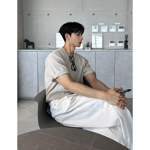 MRDONG韩国代购东大门男装LOGAN独特棉针织圆领短袖T恤简洁轻熟风