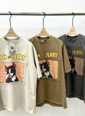 韩国代购男女直播gogo家卡通贴布设计师高品重工春夏小众短袖T恤