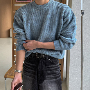 MRDONG韩国代购男装多色混纱尼普纹理圆领基础针织柔软亲肤百搭款