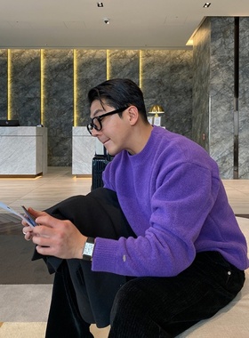 MRDONG韩国代购男装ROA高饱和紫色羊毛圆领极简毛衣气质小众风格