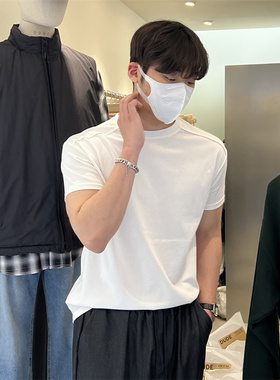 韩国男装代购直播MILLER高品精工拼接肩线纯色打底衫休闲短袖T恤