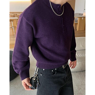 韩国代购高奢亨利领羊毛混纺毛衣