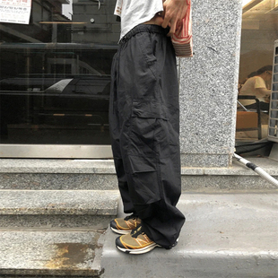 傘兵休閑褲 MRDONG韓國(guó)男裝 代購(gòu) 圓環(huán)抽繩格子暗紋膝蓋掐褶闊腿工裝