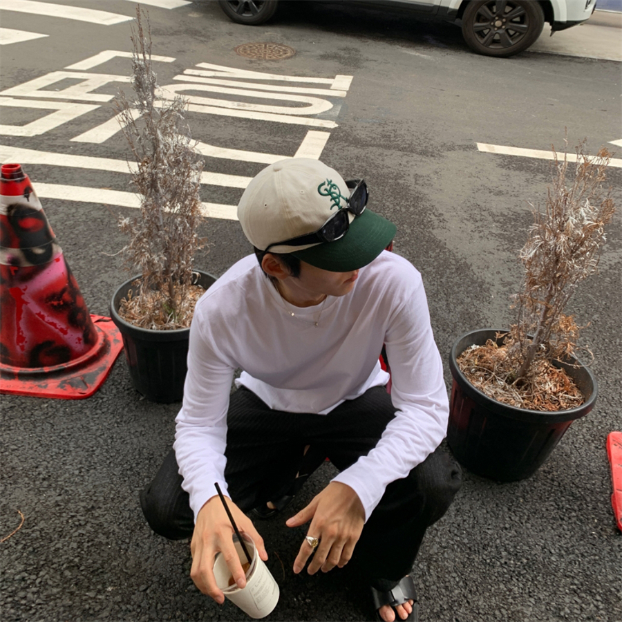 韩国男装简约基础款纯色棉质T恤