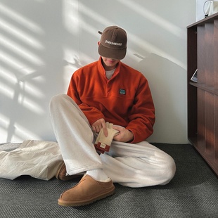 暖感轻松街头氛围 亮色抓绒半开领上衣卫衣冬季 MRDONG韩国代购 男装