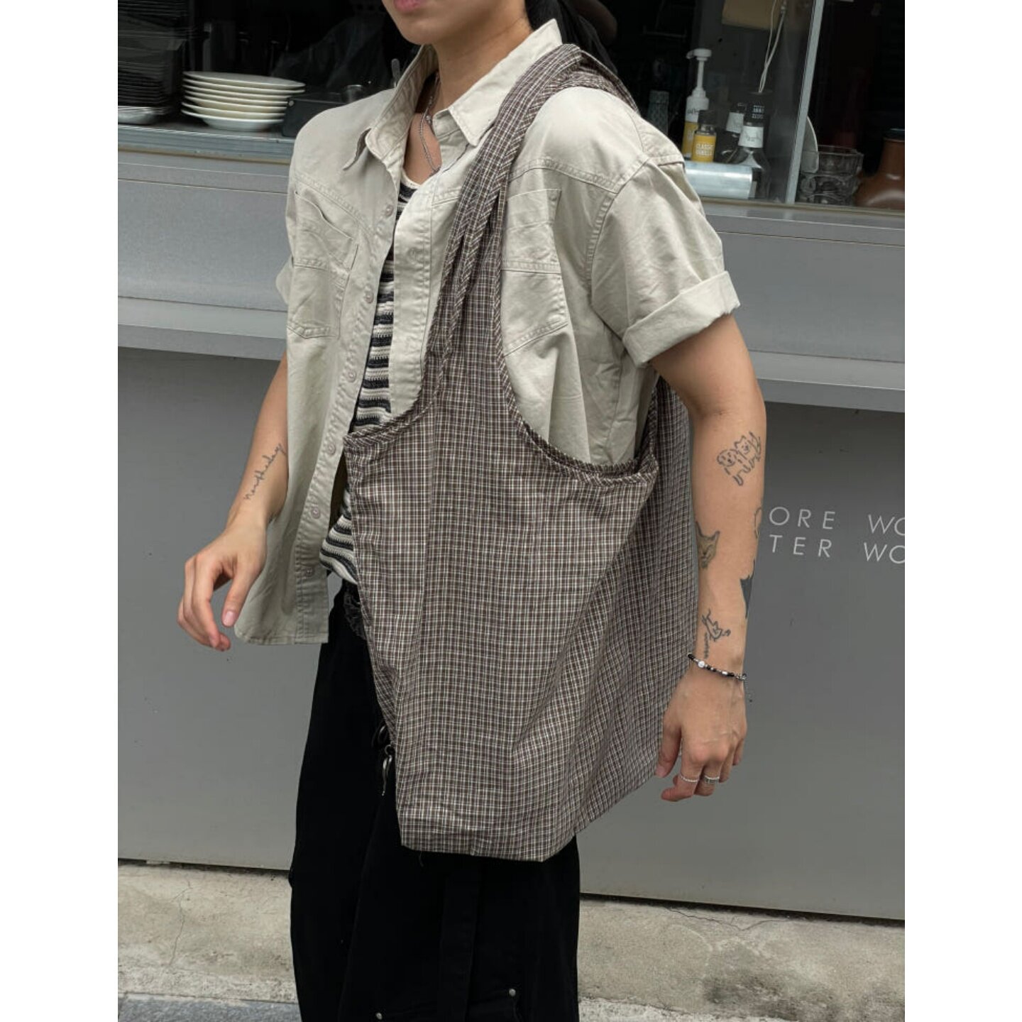 MRDONG韩国代购东大门男女复古格纹大容量轻便单肩托特包休闲背包