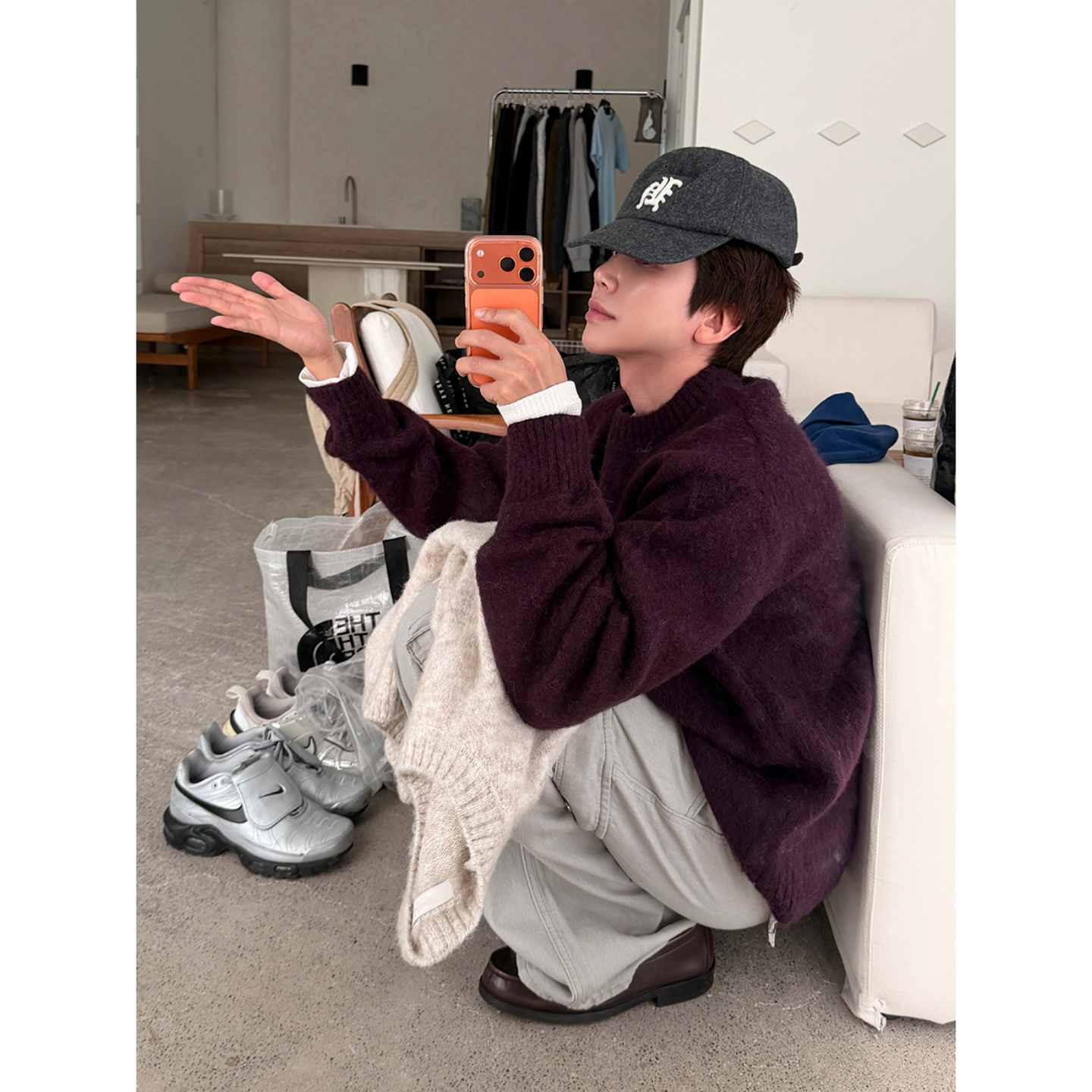 韩国男装蓬松羊毛混纺厚款针织衫