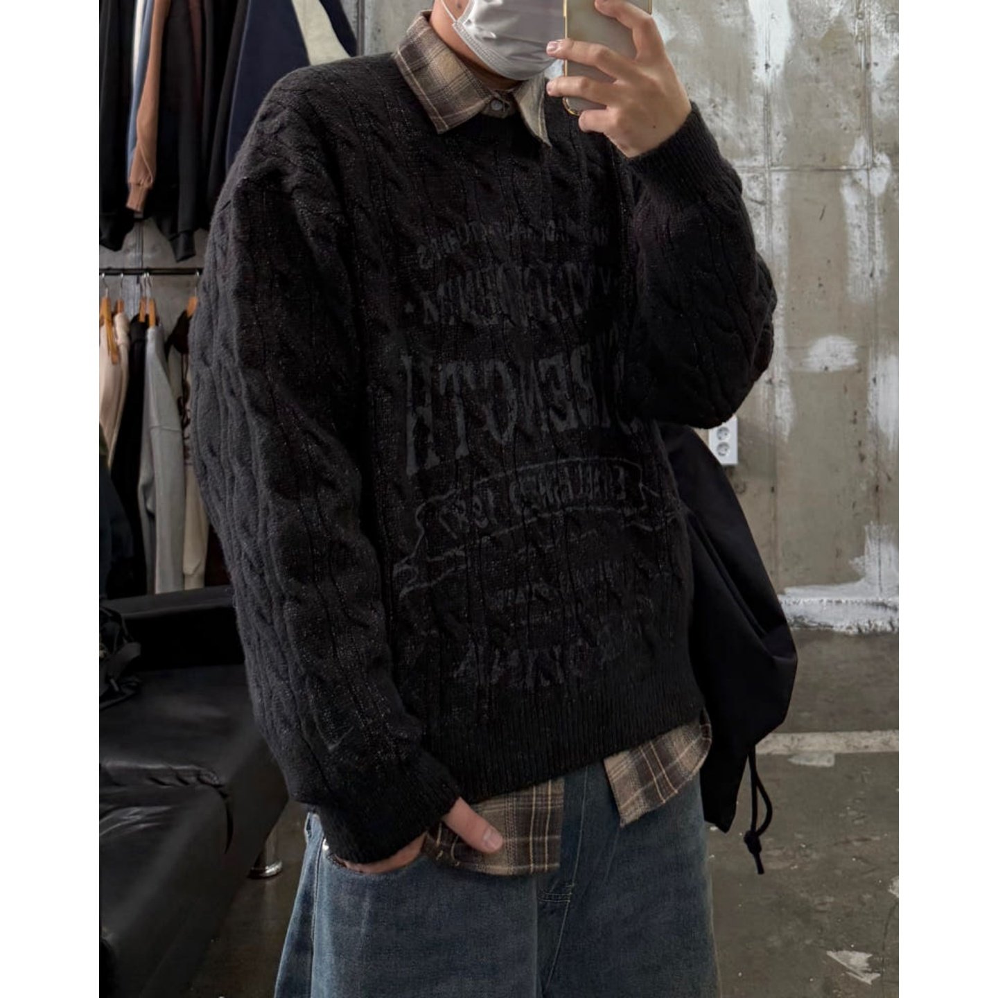 MRDONG韩国代购男装复古字母麻花针织毛衣宽松廓形秋冬保暖百搭款