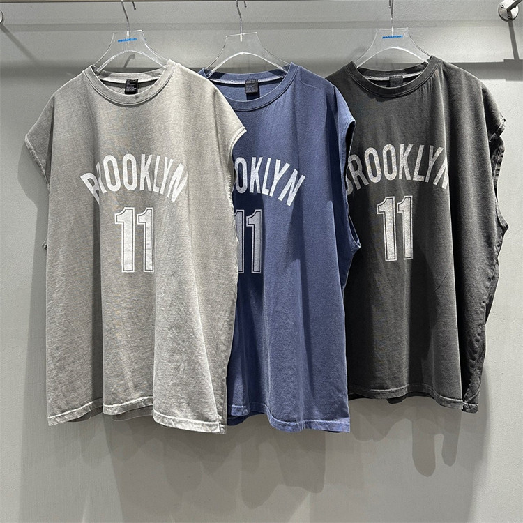 韩国男装代购复古水洗学院brooklyn运动休闲队服无袖t恤宽松背心