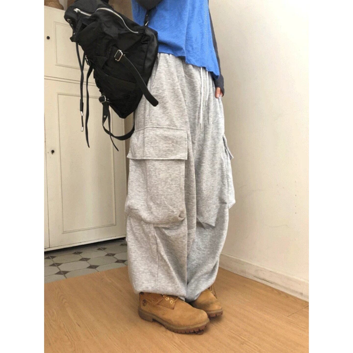 MRDONG韩国代购东大门男装工装立体大口袋掐褶潮流感阔腿休闲卫裤