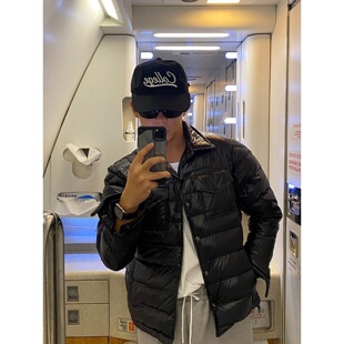 MRDONG韩国代购东大门男装轻量羽绒服衬衫领夹克亮面工装保暖外套