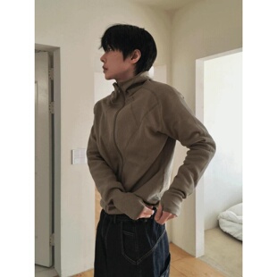 MRDONG韩国代购男装罗纹拼接连帽拉链卫衣春季薄款宽松休闲外套