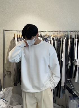 韩国男装代购直播SLOWER秋冬厚款精梳棉高品落肩宽松束口纯色T恤