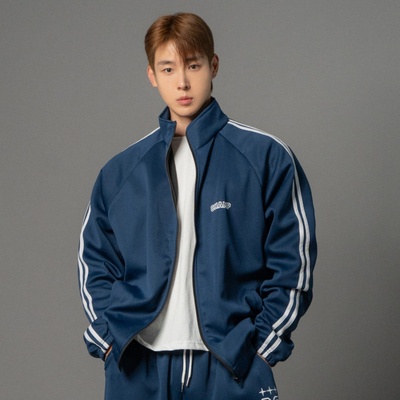 韩国男装字母双线条立领插肩外套