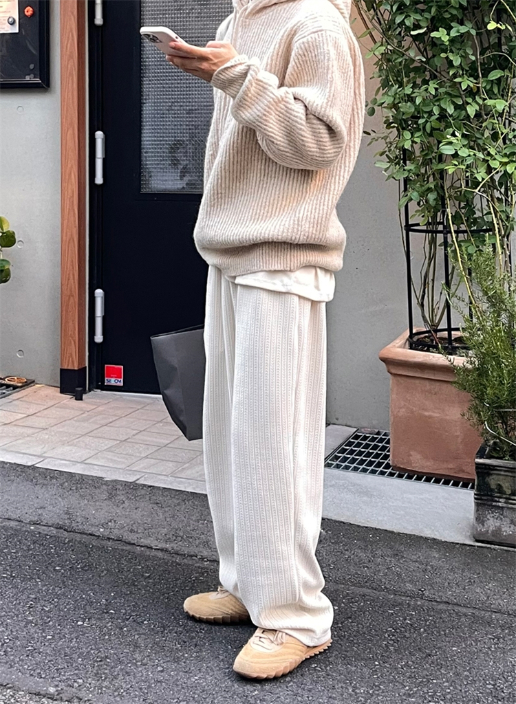 韩国代购直播男女高档雪尼尔几何纹理感灯芯绒秋冬阔腿直筒休闲裤