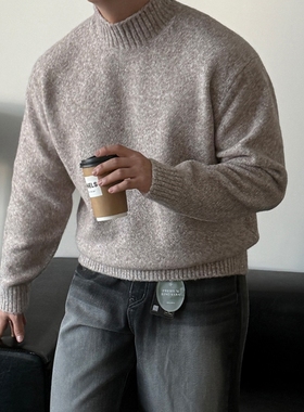 韩国代购直播男女LAINE美利奴羊毛混色半高领宽松设计针织衫毛衣