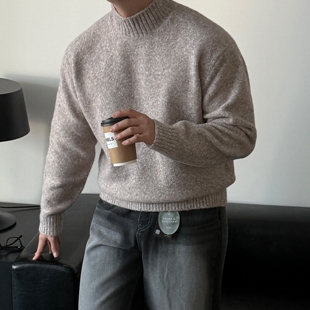 韩国代购直播男女LAINE美利奴羊毛混色半高领宽松设计针织衫毛衣