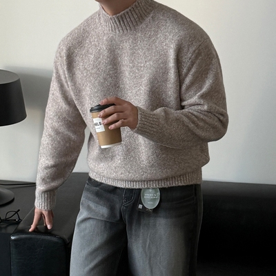 韩国代购直播男女LAINE美利奴羊毛混色半高领宽松设计针织衫毛衣