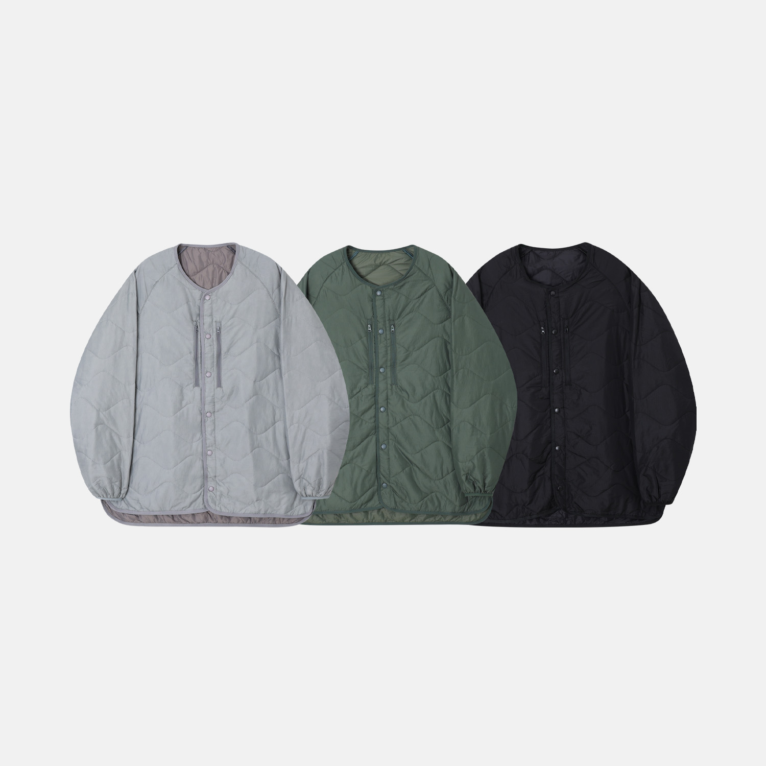 福利秒杀韩国男装代购直播DUDE波浪绗缝包边侧开圆领轻量棉服外套