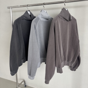 宽松套头卫衣 unbon高领抓绒水洗色磨砂氛围感插肩袖 韩国男装 代购