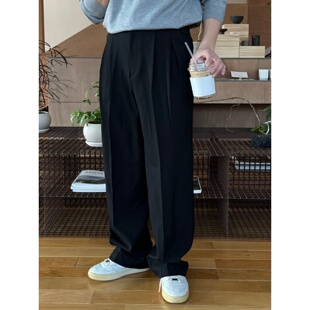 代购 西裤 直播DEEF高腰双褶垂坠阔腿西装 休闲长裤 极简 春季 韩国男装