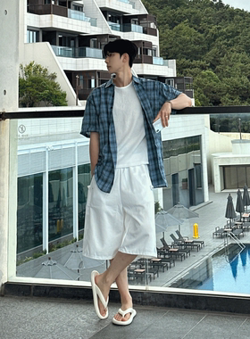 韩国代购侧扣拼接潮流阔腿短裤潮