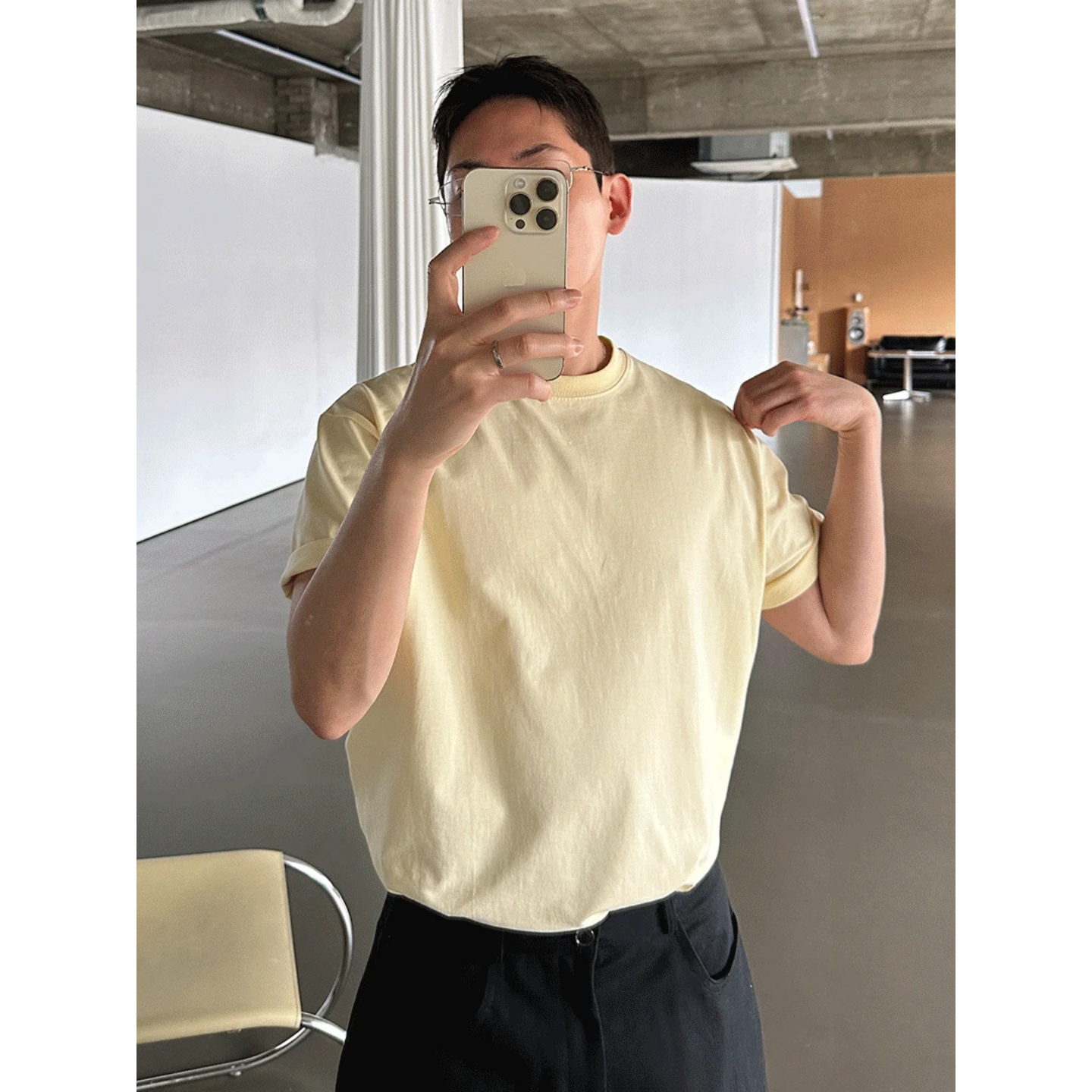 MRDONG韩国代购男装MENTO高奢糖果色设计师圆领薄百搭重工T恤