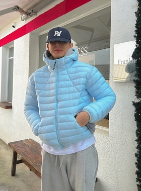 韩国代购男装直播NOMADE轻量重工蓬松压线连帽男女宽松棉服外套