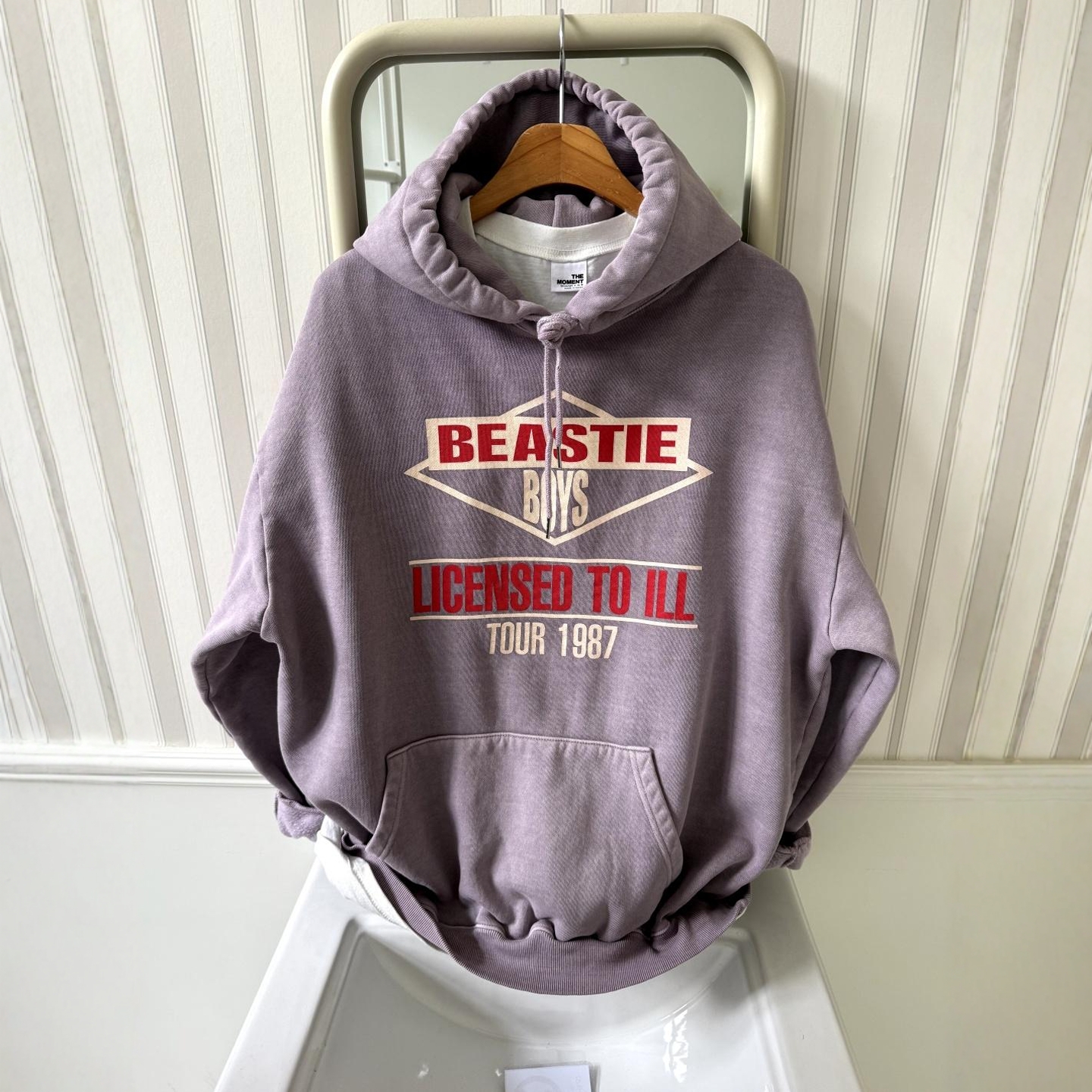 韩国男装代购vintage学院风减龄美式英文水洗色加绒宽松连帽卫衣