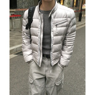 MRDONG韩国代购东大门男装机车立领绗缝拼接多拉链保暖羽绒服外套