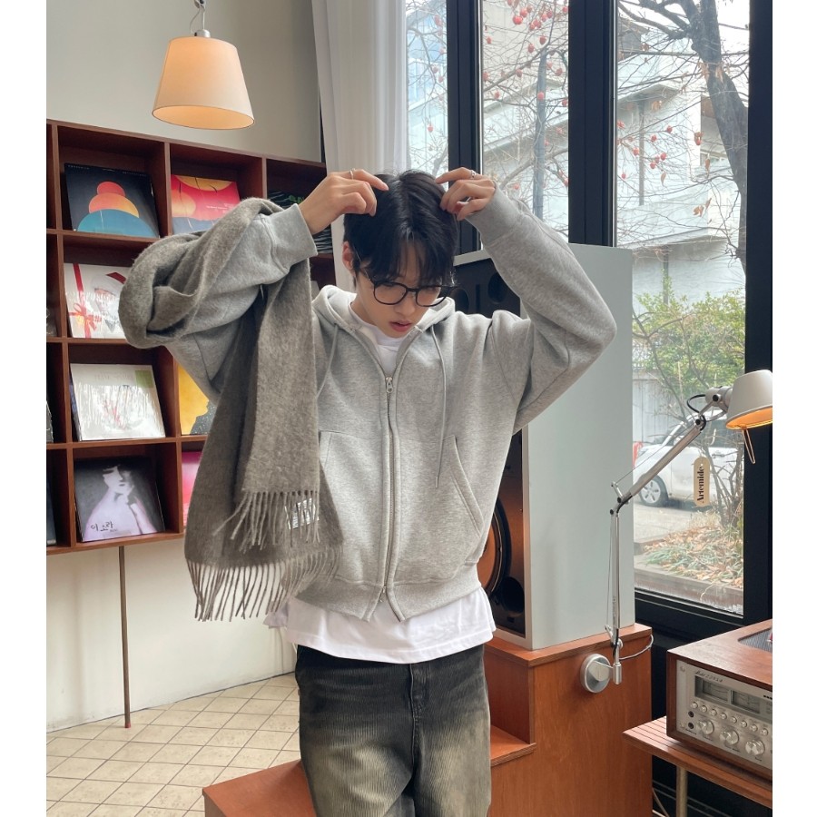 MRDONG韩国代购男装LOGAN连帽拉链短款设计重工抓绒卫衣外套