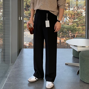 直播DEEF高档百货级春夏半松紧显瘦宽松直筒休闲西裤 韩国男装 代购